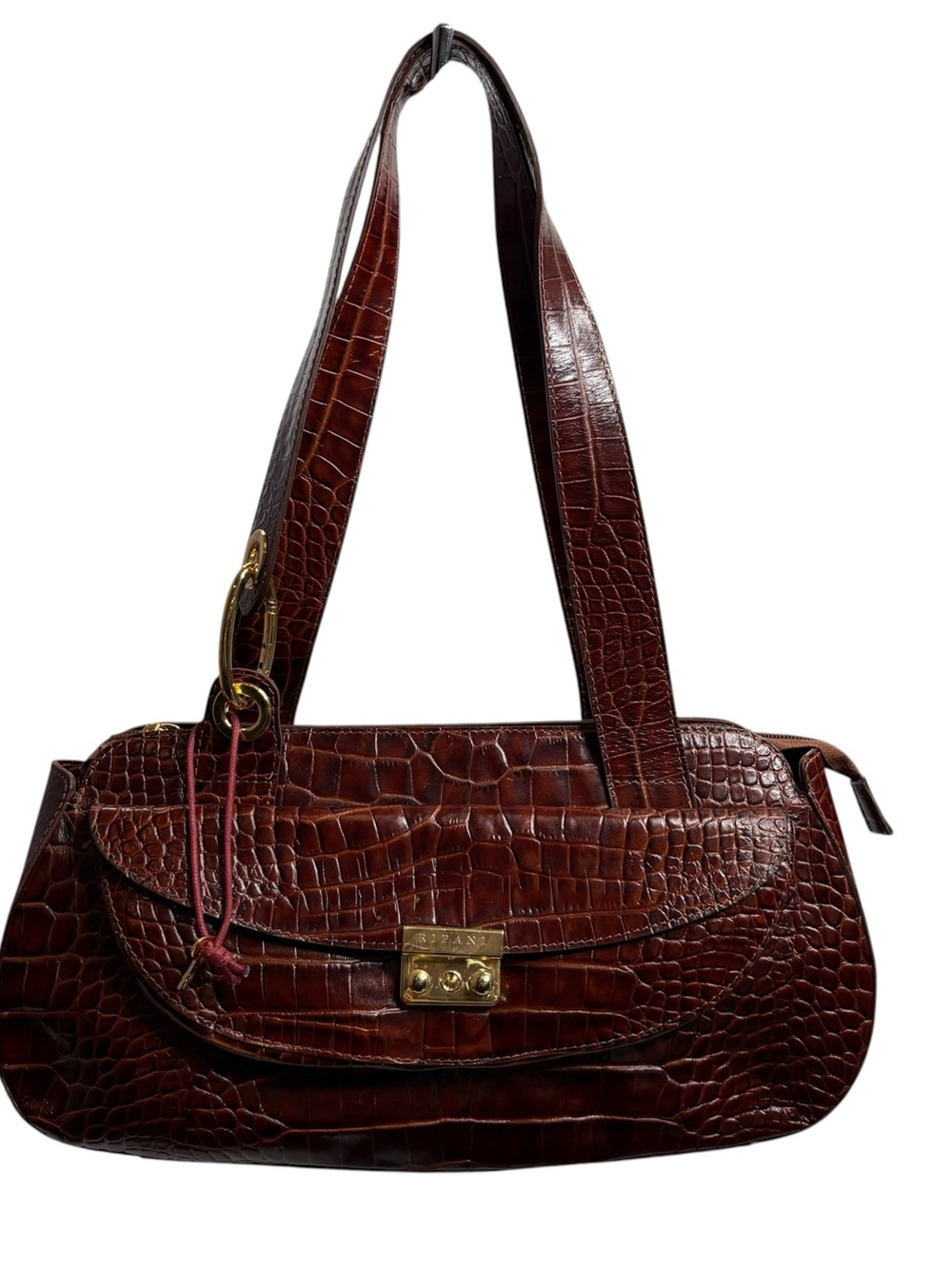 RIPANI Dark Brown Croc-Embossed Leather Shoulder Bag NWT €310